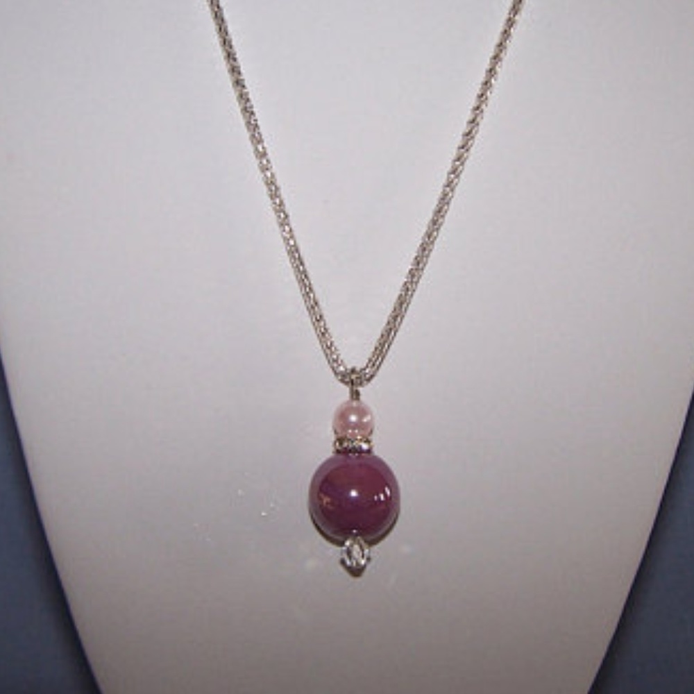 NEW! Beaded Pendant Silver Plated Chain Necklace